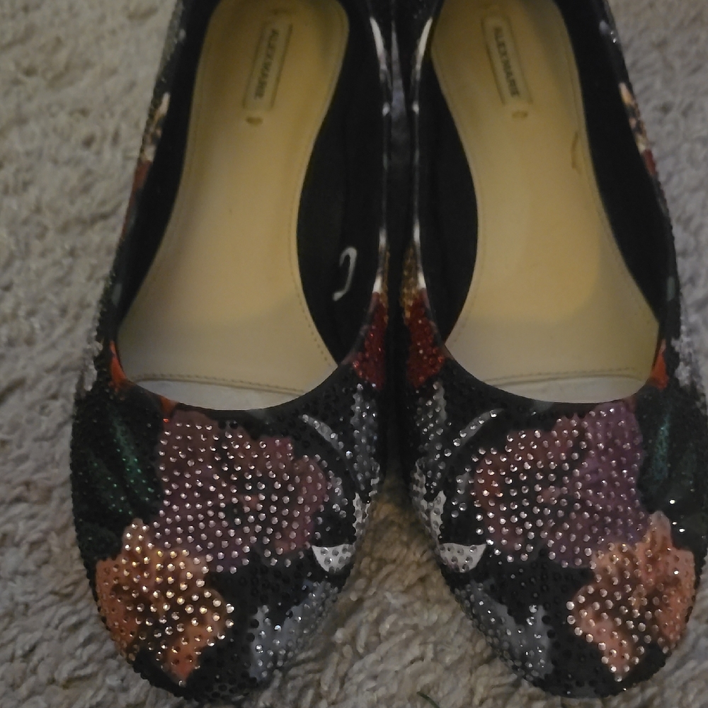 Alex Marie Black and Purple Floral Flats Size 9